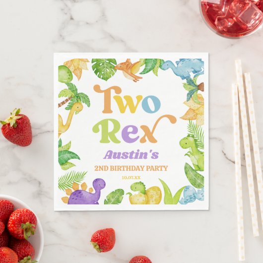 Serviette En Papier Deux Rex Dinosaur 2ème fête d'anniversaire (En situation)