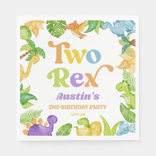 Serviette En Papier Deux Rex Dinosaur 2ème fête d'anniversaire (Devant)