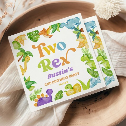 Serviette En Papier Deux Rex Dinosaur 2ème fête d'anniversaire