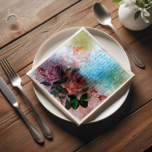 Serviette En Papier Deux Roses famille florale Ephémère Découpage