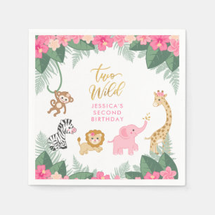 Serviette En Papier DEUX SAUVAGES - Safari rose fille's DEUXIÈME anniv