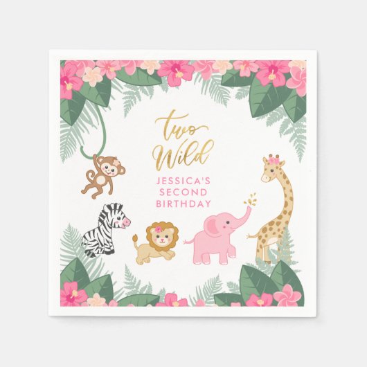 Serviette En Papier DEUX SAUVAGES - Safari rose fille's DEUXIÈME anniv (Devant)