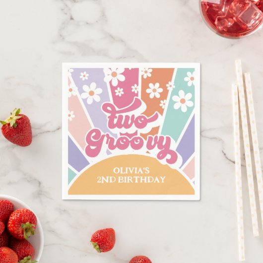Serviette En Papier Deux Sunshine Retro Super Rainbow Daisy (En situation)