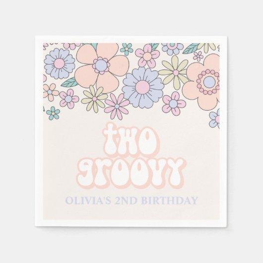 Serviette En Papier Deux Super Retro pastel Floral 2ème anniversaire (Devant)