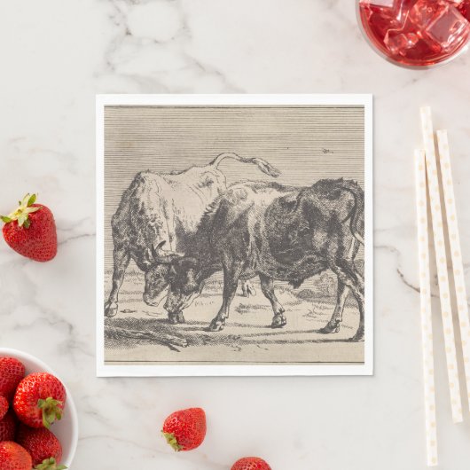 Serviette En Papier Deux taureaux de combat (par Paulus Potter) (En situation)