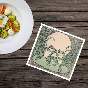 Serviette En Papier Deux Vintages Amour Amoureux Grenouilles Vertes Lu