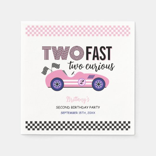 Serviette En Papier Deux voitures de course rose rapide deuxième anniv (Devant)
