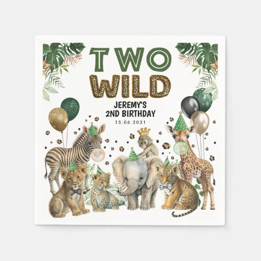 Serviette En Papier Deux Wild Boy 2e anniversaire Safari Party Animaux (Devant)