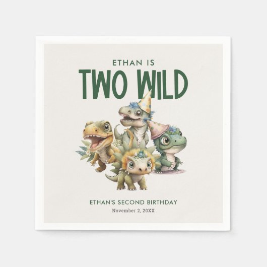 Serviette En Papier Deux Wild Cute Dinosaur 2e fête d'anniversaire (Devant)