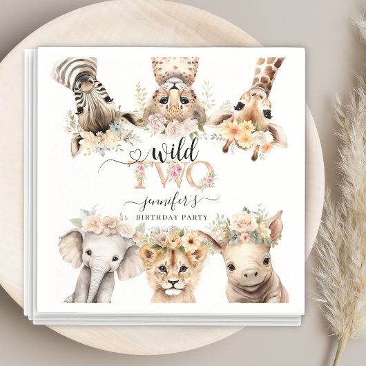 Serviette En Papier Deux Wild Safari Jungle Girl 2e Anniversaire servi