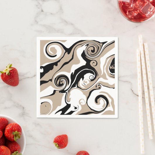 Serviette En Papier Déversement - Taupe, noir et blanc (En situation)