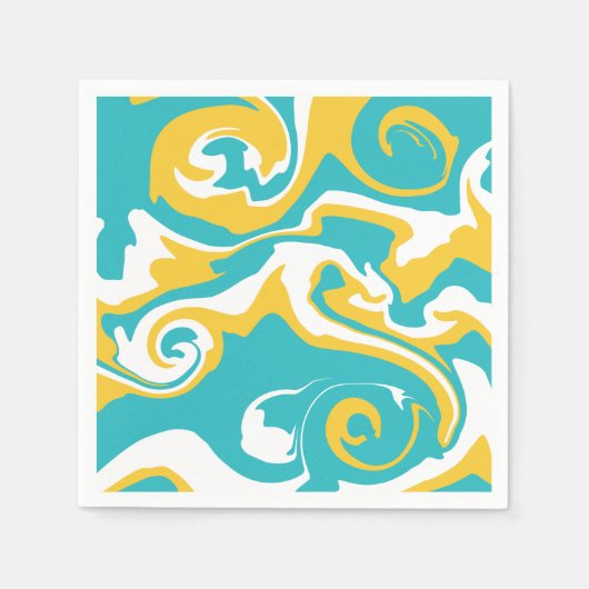 Serviette En Papier Déversement - Turquoise et Jaune (Devant)