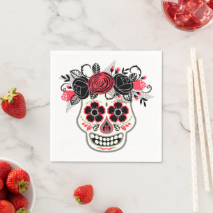 Serviette En Papier Dia de lost Muertos Crâne de Sucre avec des Roses