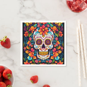 Serviette En Papier Dia de Muertos ☠️ crâne de sucre coloré