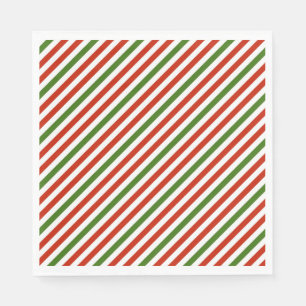 Serviette En Papier Diagonal Noël rayures rouge et vert