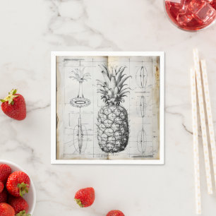 Serviette En Papier Diagramme monochromatique rétro ananas