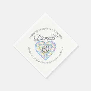 Serviette En Papier Diamant 60e Anniversaire coeur art nom serviettes