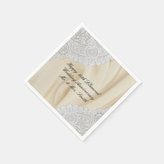 Serviette En Papier Diamant 60e anniversaire du Mariage Faux Satin+Lac (Coin)