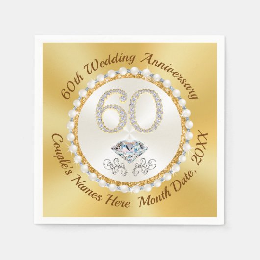 Serviette En Papier Diamant étonnant, 60e anniversaire Mariage serviet (Devant)