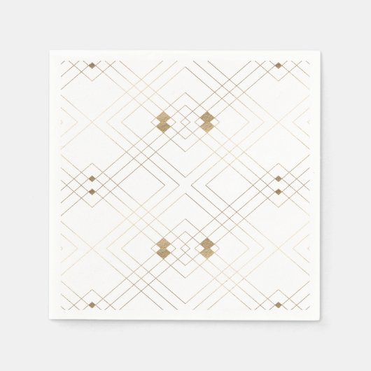 Serviette En Papier Diamant Or Blanc Géométrique Mariage Gatsby (Devant)