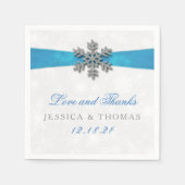 Serviette En Papier Diamante Snowflake & Blue Ribbon Mariage d'hiver (Devant)