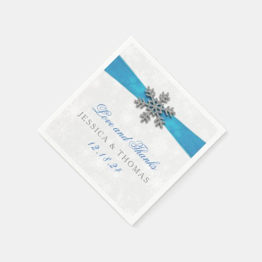 Serviette En Papier Diamante Snowflake & Blue Ribbon Mariage d'hiver (Coin)