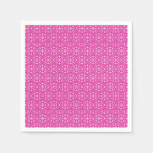 Serviette En Papier Diamants Damas médiévaux, magenta et blanc
