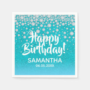 Serviette En Papier Diamants de parties scintillant bleu turquoise ver