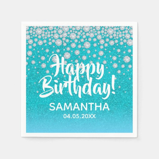Serviette En Papier Diamants de parties scintillant bleu turquoise ver (Devant)