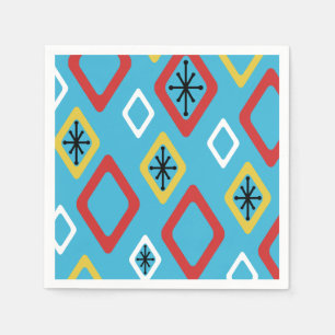 Serviette En Papier Diamants du milieu du siècle Bleu Rouge Jaune