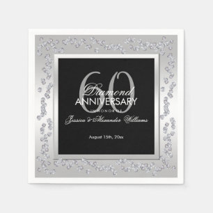 Serviette En Papier Diamants élégants Argent 60e anniversaire Mariage