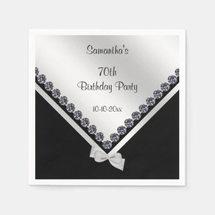 Serviette En Papier Diamants mousseux et Bow argenté 70e anniversaire