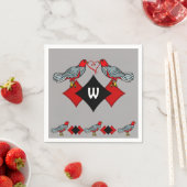 Serviette En Papier Diamants rétro, Oiseaux et vers cardiaques_Monogra (En situation)