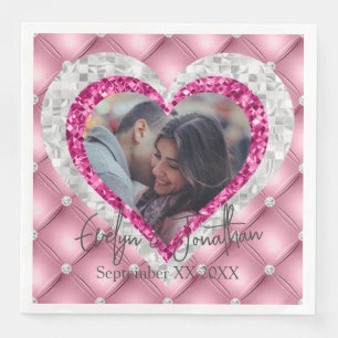 Serviette En Papier Diamants roses Cadre Coeur Argent Photo personnali