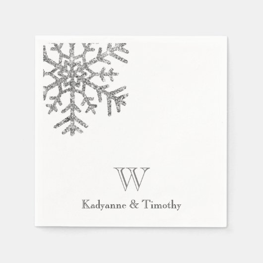Serviette En Papier Diamond Flocon de neige Mariage d'hiver Monogramme (Devant)