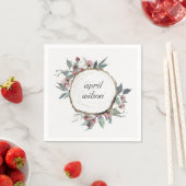 SERVIETTE EN PAPIER DIAPOSITIVE EN BOIS RUSTIQUE ROSE FLORALE EUCALYPT (En situation)