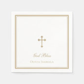 Serviette En Papier Dieu béni Croix d'or fille Baptême (Devant)