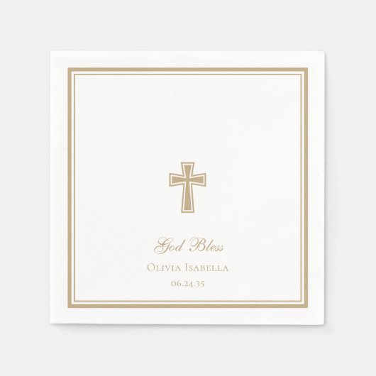 Serviette En Papier Dieu béni Croix d'or fille Baptême (Devant)
