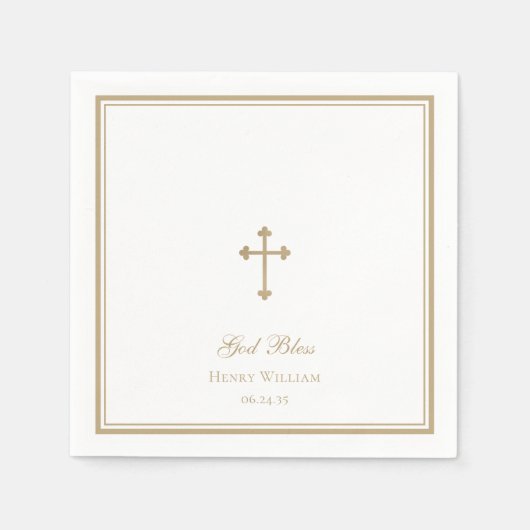 Serviette En Papier Dieu Béni Gold Cross Garçon Baptême (Devant)