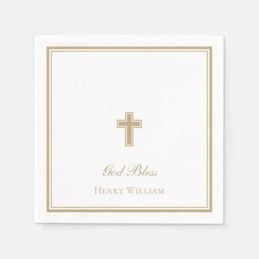Serviette En Papier Dieu Béni Gold Cross Garçon Baptême (Devant)
