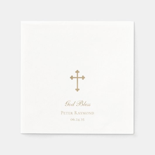 Serviette En Papier Dieu Béni Gold Cross Garçon Baptême (Devant)