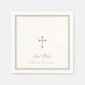 Serviette En Papier Dieu Béni Gold Cross Garçon Baptême (Devant)
