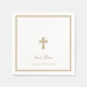 Serviette En Papier Dieu Béni Gold Cross Garçon Baptême (Devant)