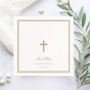 Serviette En Papier Dieu Béni Gold Cross Garçon Baptême