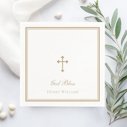 Serviette En Papier Dieu Béni Gold Cross Garçon Baptême