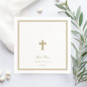 Serviette En Papier Dieu Béni Gold Cross Garçon Baptême