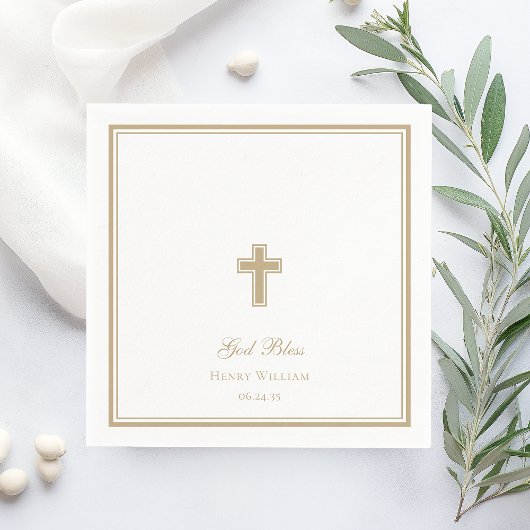 Serviette En Papier Dieu Béni Gold Cross Garçon Baptême