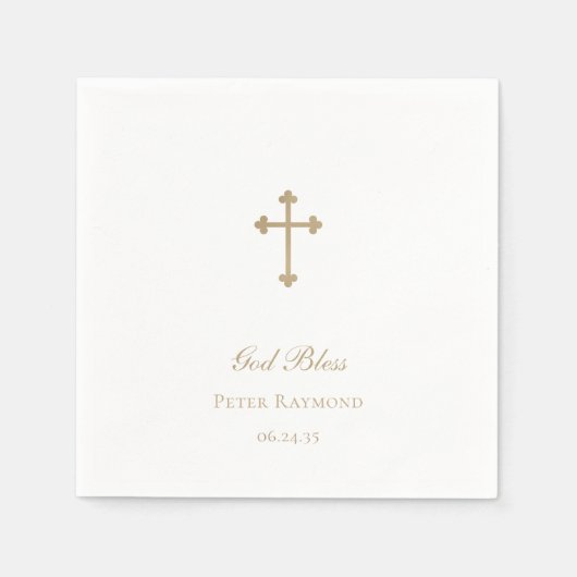 Serviette En Papier Dieu Béni Gold Cross Garçon Baptême (Devant)