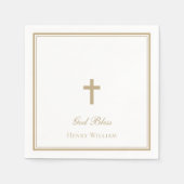Serviette En Papier Dieu Béni Gold Cross Garçon Baptême (Devant)