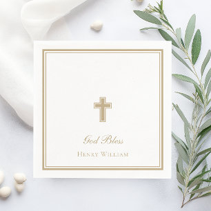 Serviette En Papier Dieu bénisse garçon baptisé Croix d'or